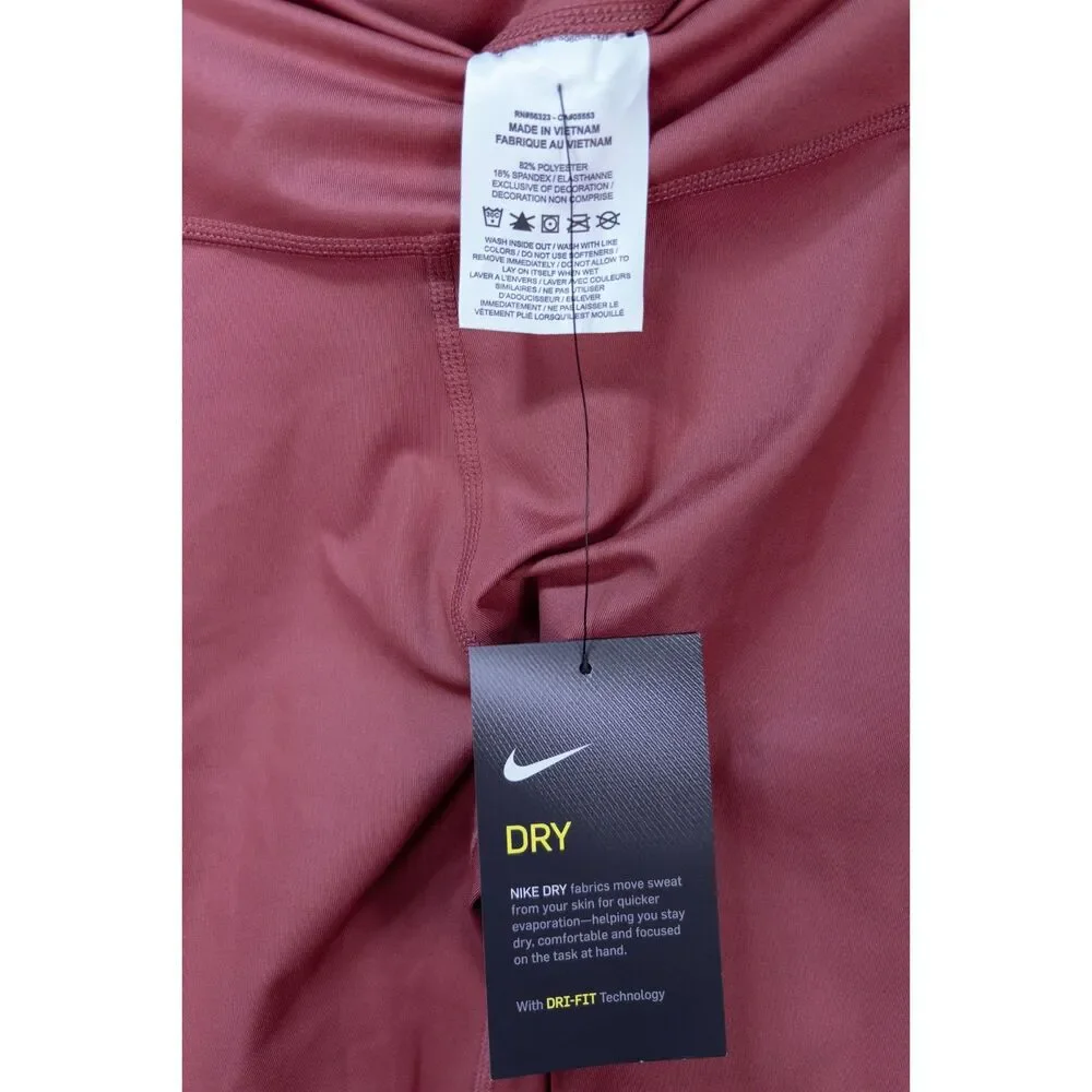 Nike One Dri-FIT Women's Leggings Pink Size L Mid Rise 7/8 Tight Fit NWT